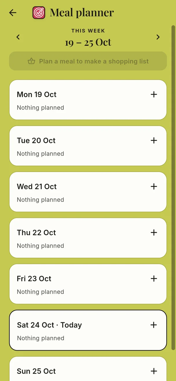 Plan the week – screenshot of the app