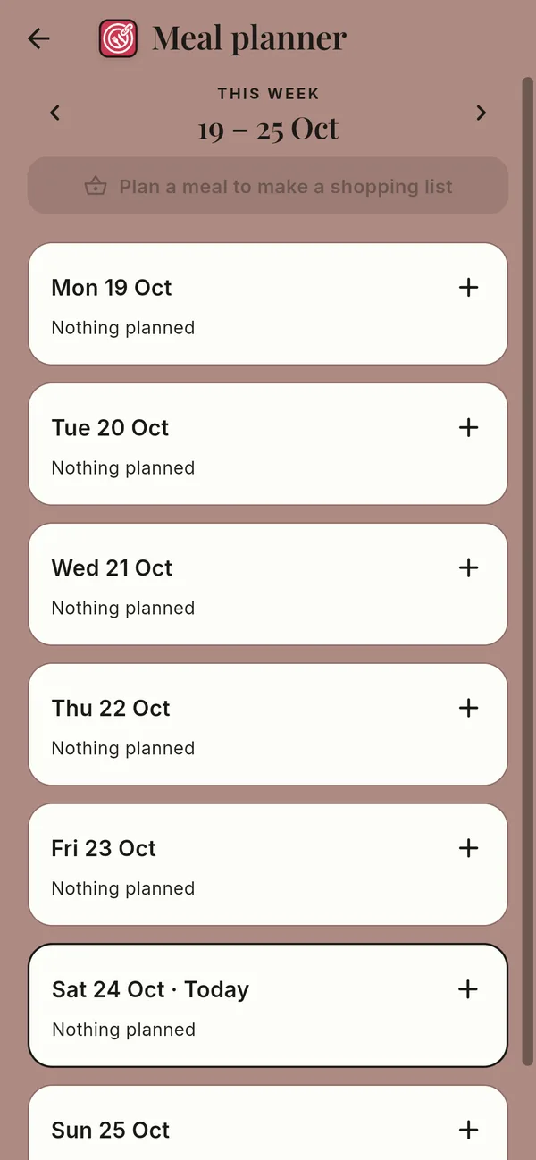 Plan the week – screenshot of the app