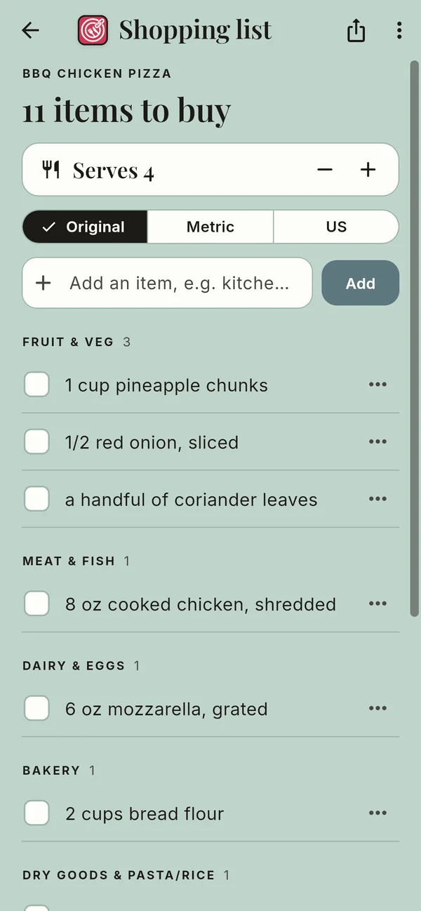 A shopping list by aisle – screenshot of the app